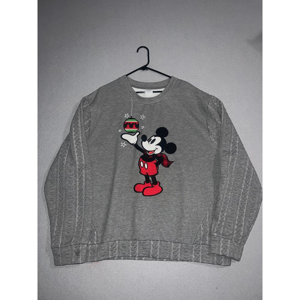 Disney Mickey Mouse Christmas Sweater Gray 2XL Crew Neck